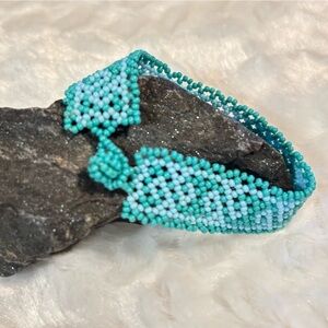 New... Micro Bead Bracelet Hand Made Green Blue